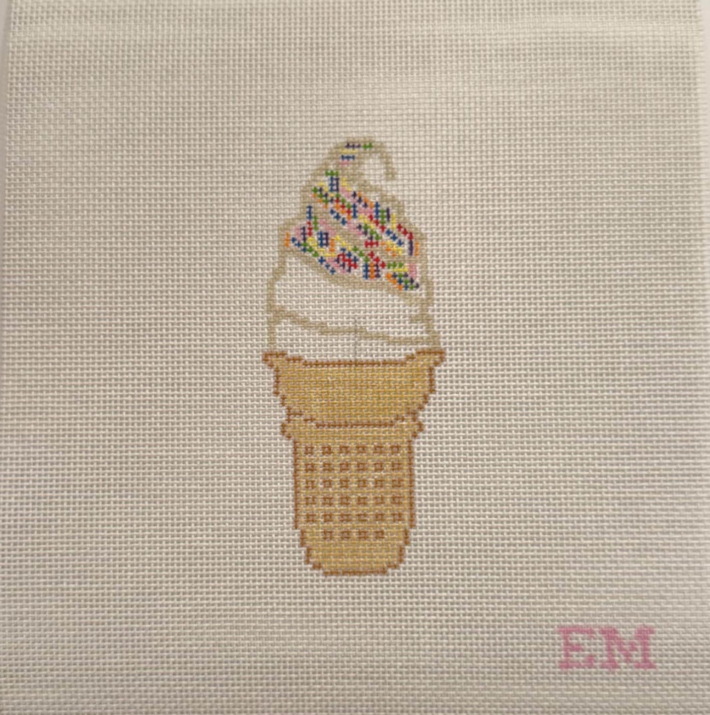 Rainbow Sprinkle Ice cream cone Needlepoint canvas
