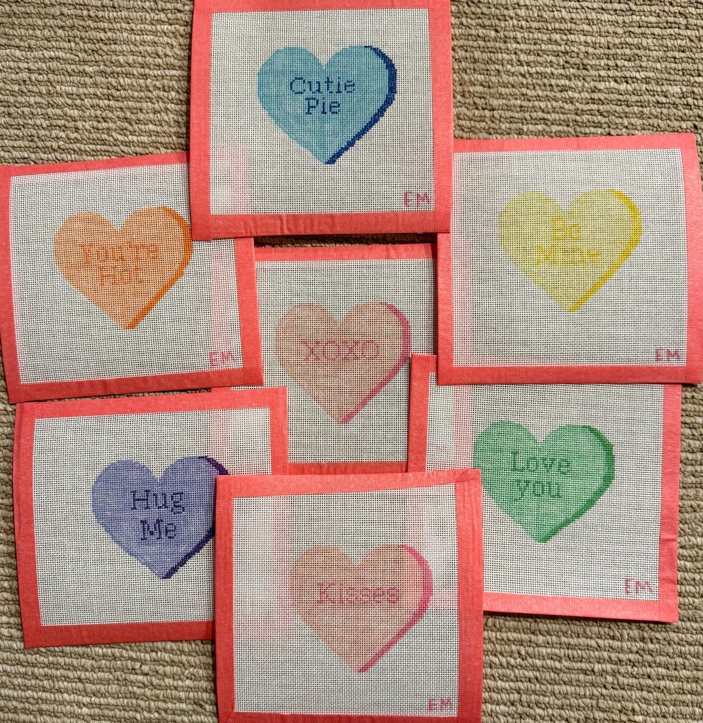 Conversation hearts Set 18 mesh needlepoint Canvases